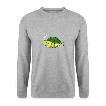 Schlafshirt mit Schildkröte - Unisex Pullover - Weißgrau meliert - Vorne - Alina (178cm) & Michal (187cm)
