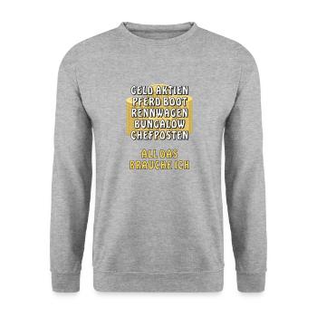 GELD MÜNZEN AKTIEN PFERD BOOT - Unisex Pullover - Weißgrau meliert - Vorne - Alina (178cm) & Michal (187cm)