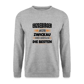 Erzgebirger aus Zwickau - Unisex Pullover - Weißgrau meliert - Vorne - Alina (178cm) & Michal (187cm)