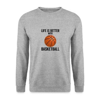 La vie est meilleure avec le basketball - Sweat-shirt Unisexe - gris chiné - Devant - Alina (178cm) & Michal (187cm)