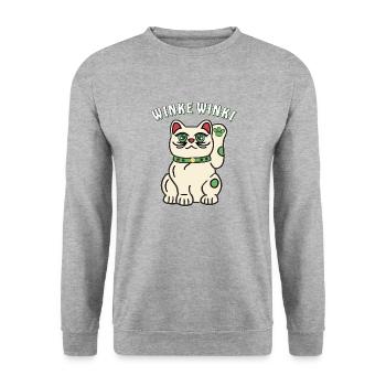 CAT WAVING WINKI - Unisex Sweatshirt - salt & pepper - Front - Alina (178cm) & Michal (187cm)