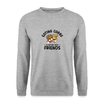 Kohlenhydrate Fast Food Freundschaft Foodie Essen - Unisex Pullover - Weißgrau meliert - Vorne - Alina (178cm) & Michal (187cm)