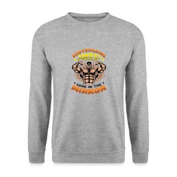 Bodybuilding Witze Blick In Den Spiegel - Unisex Pullover - Weißgrau meliert - Vorne - Alina (178cm) & Michal (187cm)