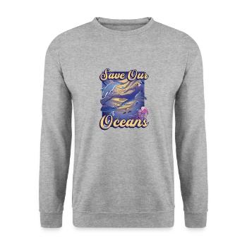 Rettet Unsere Ozeane, Sporttauchen - Unisex Pullover - Weißgrau meliert - Vorne - Alina (178cm) & Michal (187cm)