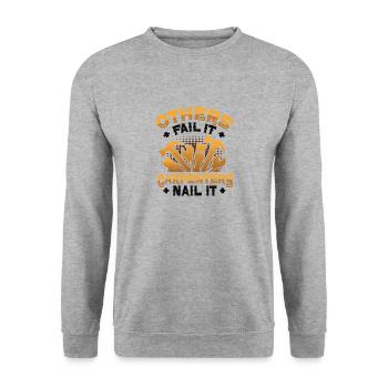 Andere Scheitern,Tischler Nageln, Holzbearbeitung - Unisex Pullover - Weißgrau meliert - Vorne - Alina (178cm) & Michal (187cm)