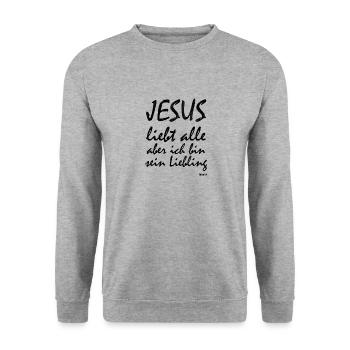 Jesus liebt alle, aber ich bin sein Liebling - Unisex Pullover - Weißgrau meliert - Vorne - Alina (178cm) & Michal (187cm)
