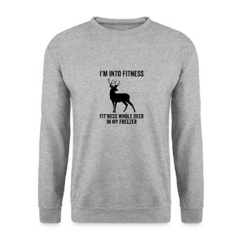 Je suis dans le fitness fit’ness cerf entier dans mon congélateur - Sweat-shirt Unisexe - gris chiné - Devant - Alina (178cm) & Michal (187cm)
