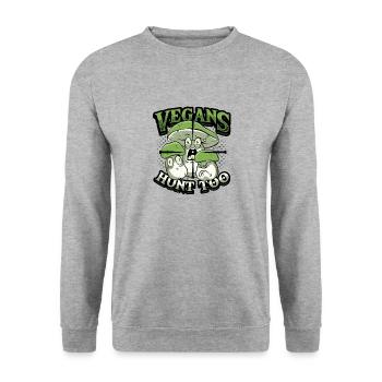 Veganer Jagen Zu Pilzjagd - Unisex Pullover - Weißgrau meliert - Vorne - Alina (178cm) & Michal (187cm)