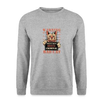 Warnung Bad Cat Mug Shot Katze - Unisex Pullover - Weißgrau meliert - Vorne - Alina (178cm) & Michal (187cm)