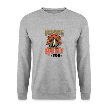 Veganer Jagen Zu Pilzjagd - Unisex Pullover - Weißgrau meliert - Vorne - Alina (178cm) & Michal (187cm)