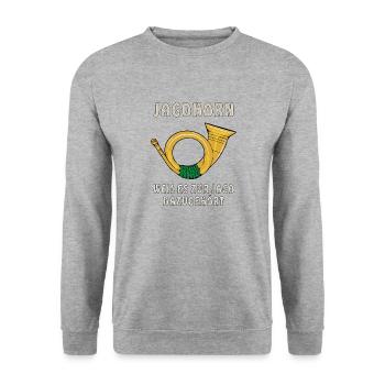 JAGDHORN WEIL ES ZUR JAGD DAZUGEHÖRT - Unisex Pullover - Weißgrau meliert - Vorne - Alina (178cm) & Michal (187cm)