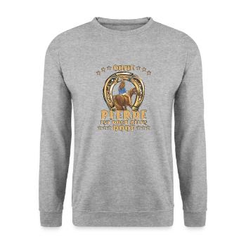 OHNE PFERDE IST DOCH ALLES DOOF - Unisex Pullover - Weißgrau meliert - Vorne - Alina (178cm) & Michal (187cm)