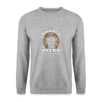 HUFEISEN EIN PFERD HABEN KANNST - Unisex Pullover - Weißgrau meliert - Vorne - Alina (178cm) & Michal (187cm)