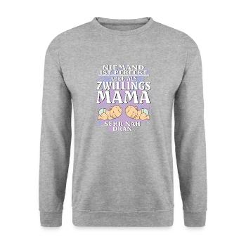 ZWILLINGS MAMA - Unisex Pullover - Weißgrau meliert - Vorne - Alina (178cm) & Michal (187cm)