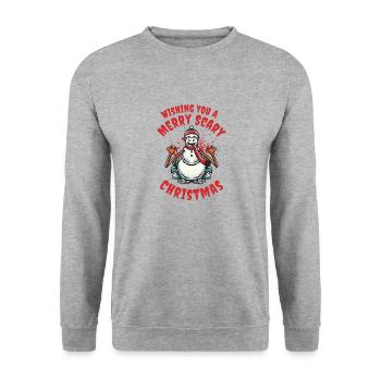 Frohe schaurige Weihnachten Halloween - Unisex Pullover - Weißgrau meliert - Vorne - Alina (178cm) & Michal (187cm)