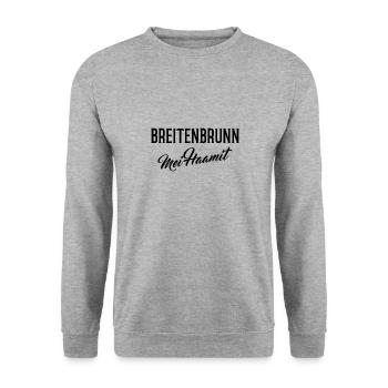 Breitenbrunn mei haamit - Unisex Pullover - Weißgrau meliert - Vorne - Alina (178cm) & Michal (187cm)