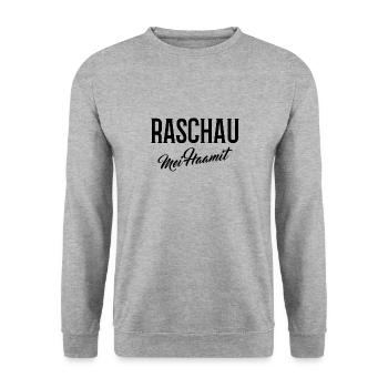 Raschau mei haamit - Unisex Pullover - Weißgrau meliert - Vorne - Alina (178cm) & Michal (187cm)