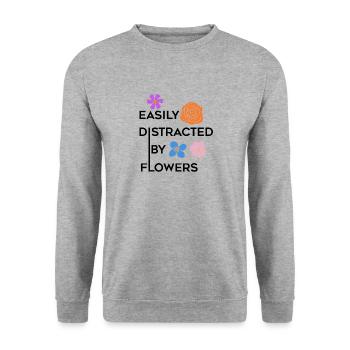 Von Blumen abgelenkt Lustiger Florist, - Unisex Pullover - Weißgrau meliert - Vorne - Alina (178cm) & Michal (187cm)