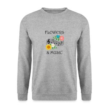 Fleurs, notes de musique, musicien ironique, - Sweat-shirt Unisexe - gris chiné - Devant - Alina (178cm) & Michal (187cm)