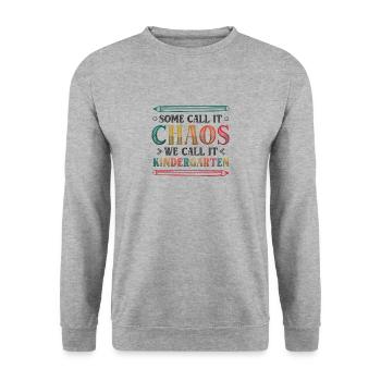 Manche Nennen Es Chaos, Wir Nennen Es Kindergarten - Unisex Pullover - Weißgrau meliert - Vorne - Alina (178cm) & Michal (187cm)