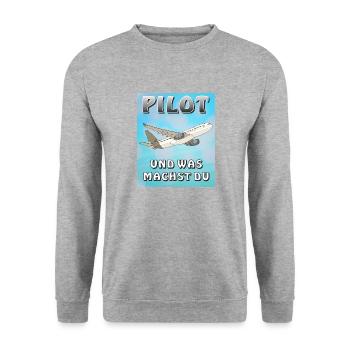 FLUGZEUG PILOT UND WAS MACHST DU - Unisex Pullover - Weißgrau meliert - Vorne - Alina (178cm) & Michal (187cm)