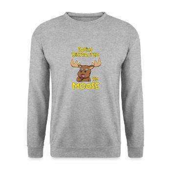 Distrait par un mignon orignal, un animal sauvage - Sweat-shirt Unisexe - gris chiné - Devant - Alina (178cm) & Michal (187cm)