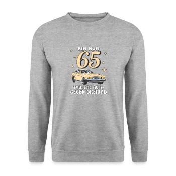 TAUSCHE AUTO GEGEN DREIRAD GEBURTSTAG 65 - Unisex Pullover - Weißgrau meliert - Vorne - Alina (178cm) & Michal (187cm)
