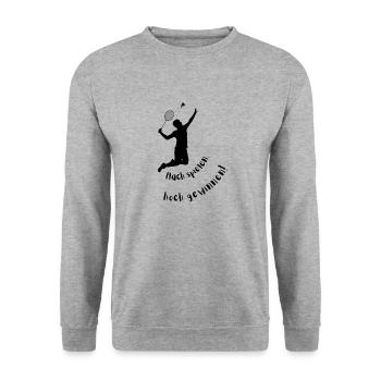 flach spielen, hoch gewinnen - Unisex Pullover - Weißgrau meliert - Vorne - Alina (178cm) & Michal (187cm)