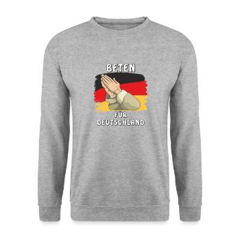 BETEN FÜR DEUTSCHLAND - Unisex Pullover - Weißgrau meliert - Vorne - Alina (178cm) & Michal (187cm)
