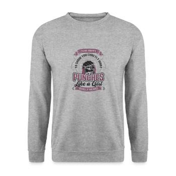 Show what "punches like a girl" means: - Unisex Sweatshirt - salt & pepper - Front - Alina (178cm) & Michal (187cm)
