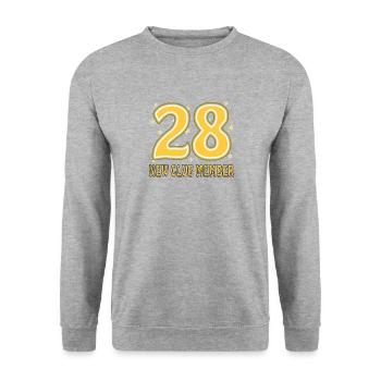 GEBURTSTAG 28 - Unisex Pullover - Weißgrau meliert - Vorne - Alina (178cm) & Michal (187cm)