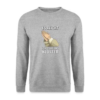 BETEN GEHE INS KLOSTER - Unisex Pullover - Weißgrau meliert - Vorne - Alina (178cm) & Michal (187cm)