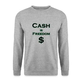 L’argent comptant est FREEDOM $ - noir avec bordure verte - Sweat-shirt Unisexe - gris chiné - Devant - Alina (178cm) & Michal (187cm)