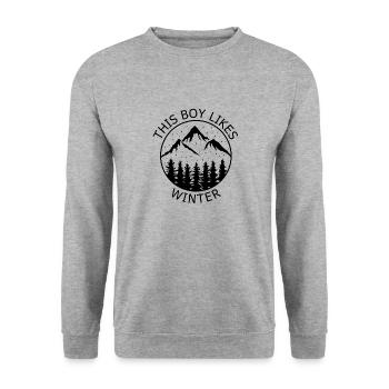 Junge mag Wandern, Wintertage, Berge, Landschaft - Unisex Pullover - Weißgrau meliert - Vorne - Alina (178cm) & Michal (187cm)