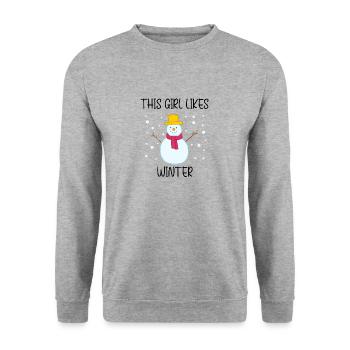 Une fille aime la saison d'hiver confortable, la - Sweat-shirt Unisexe - gris chiné - Devant - Alina (178cm) & Michal (187cm)