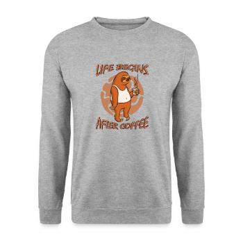 La vie commence après la dure matinée - Sweat-shirt Unisexe - gris chiné - Devant - Alina (178cm) & Michal (187cm)