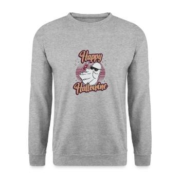 Happy Halloween ghost drinks wine - Unisex Sweatshirt - salt & pepper - Front - Alina (178cm) & Michal (187cm)