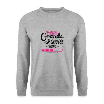 Future Grande Soeur 2023 Cadeau Annonce Grossessee - Sweat-shirt Unisexe - gris chiné - Devant - Alina (178cm) & Michal (187cm)