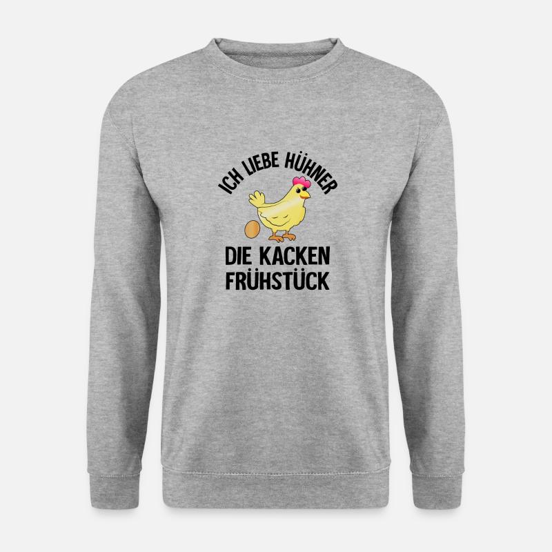 Ich liebe Hühner - Die kacken Frühstück - Unisex Pullover - Weißgrau meliert