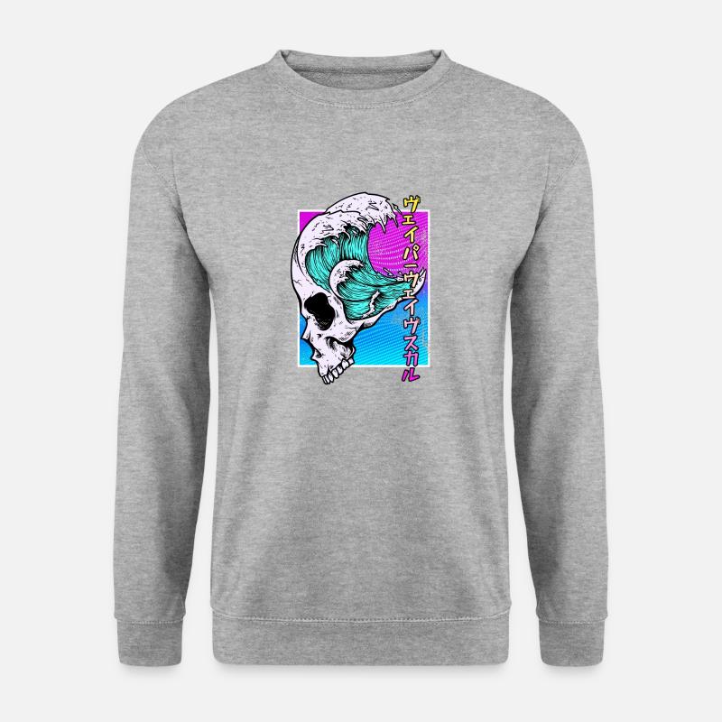 Skull Vaporwave Synthwave - Unisex Pullover - Weißgrau meliert