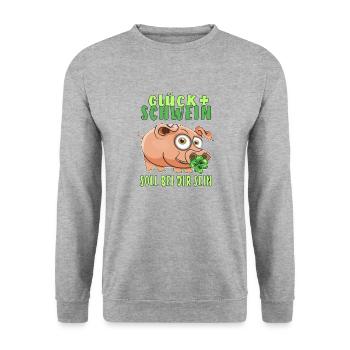 GLÜCK + SCHWEIN SOLL BEI DIR SEIN - Unisex Pullover - Weißgrau meliert - Vorne - Alina (178cm) & Michal (187cm)