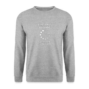 WARTEN DER SPASS BEGINNT - Unisex Pullover - Weißgrau meliert - Vorne - Alina (178cm) & Michal (187cm)