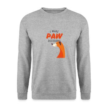 Ich treffe Pfotenentscheidungen, ich treffe schlechte Entscheidungen Hundeliebhaber - Unisex Pullover - Weißgrau meliert - Vorne - Alina (178cm) & Michal (187cm)