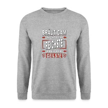 BRÄUTIGAM NICHT DER REICHSTE - Unisex Pullover - Weißgrau meliert - Vorne - Alina (178cm) & Michal (187cm)