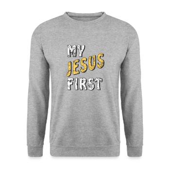 MON JÉSUS D’ABORD - Sweat-shirt Unisexe - gris chiné - Devant - Alina (178cm) & Michal (187cm)