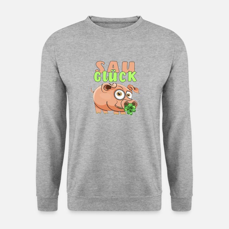 SCHWEIN SAU GLÜCK - Unisex Pullover - Weißgrau meliert
