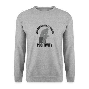Overthinking Schädel Statue Kunstliebhaber - Unisex Pullover - Weißgrau meliert - Vorne - Alina (178cm) & Michal (187cm)