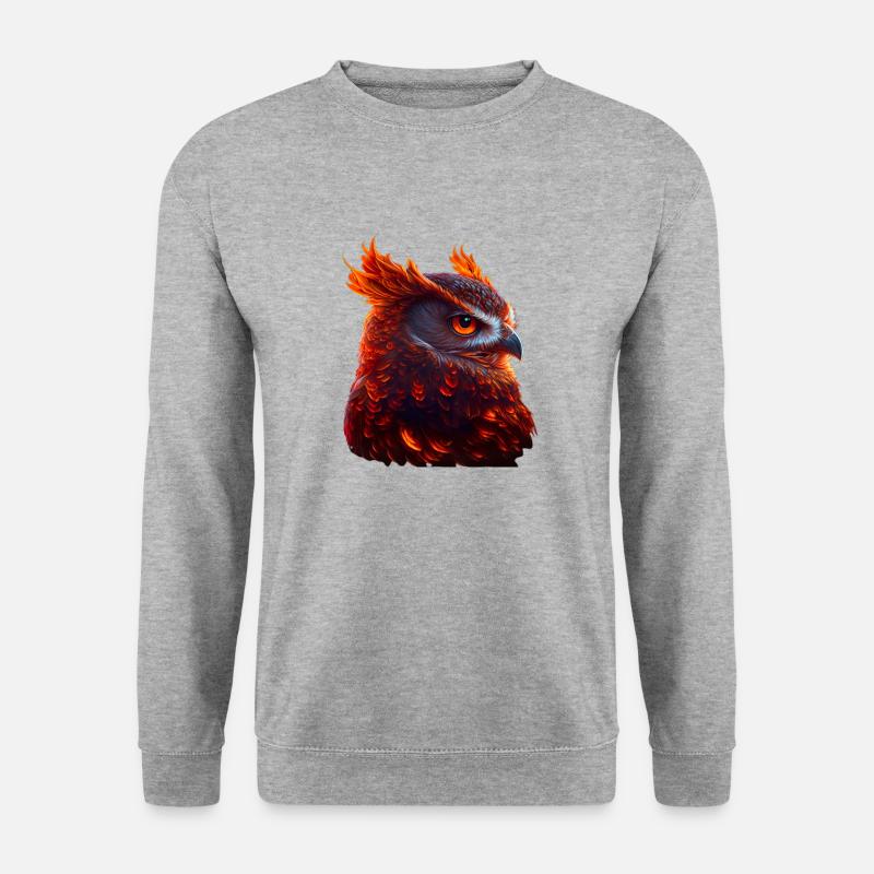 Eule in Flammen - Unisex Pullover - Weißgrau meliert