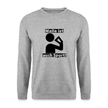 Malle ist auch Sport! Party, Mallorca, JGA! - Unisex Pullover - Weißgrau meliert - Vorne - Alina (178cm) & Michal (187cm)
