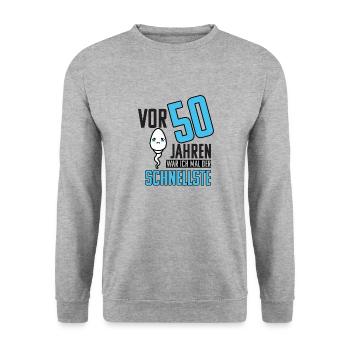 Vor 50 Jahren war ich mal der schnellste - Unisex Pullover - Weißgrau meliert - Vorne - Alina (178cm) & Michal (187cm)